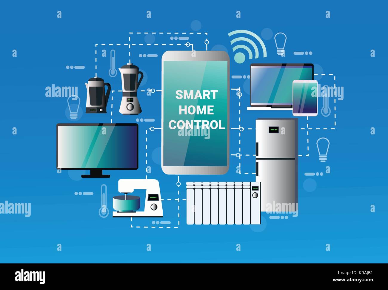 Smart Home Control System Smartphone Anwendung Geräte Automatisierungskonzept modernes Haus Technologie Stock Vektor
