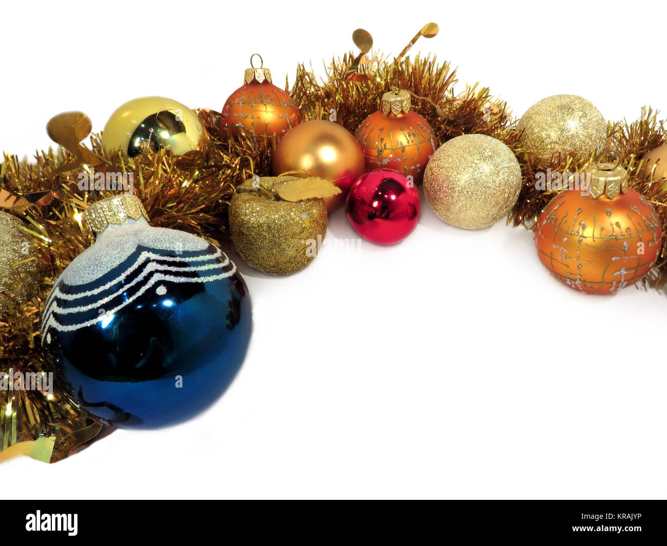 Weihnachten Kugeln, Golden Gala Apfel und Lametta. Stockfoto