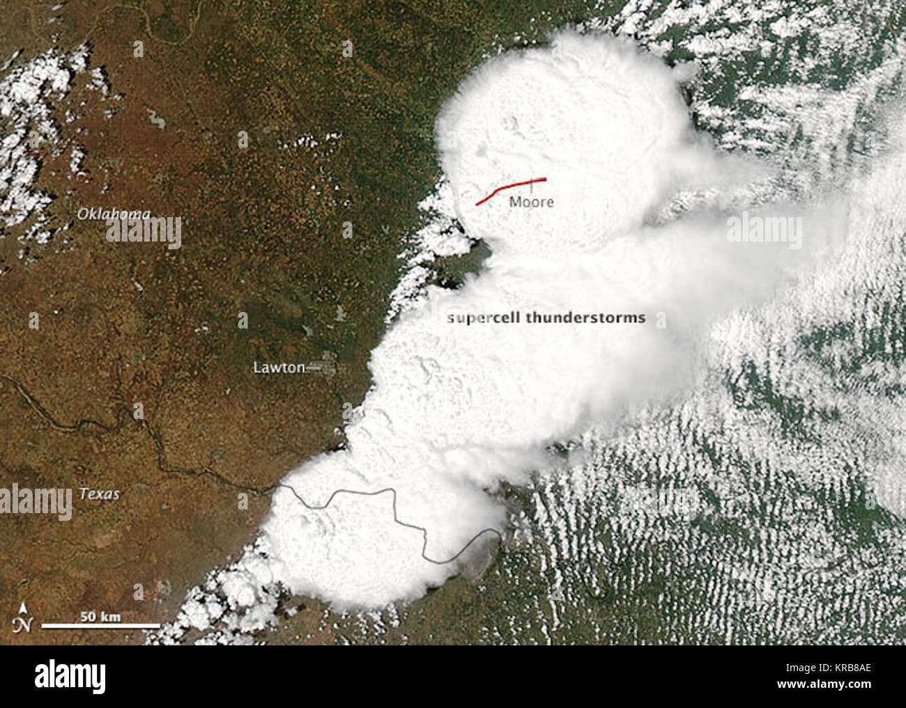 Satelliten siehe Sturm, das Moore Tornado erstellt Stockfoto