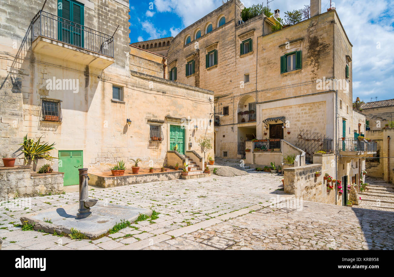 Malerischer Blick auf die 'Sassi' Bezirk in Matera, in der Region Basilicata, im Süden Italiens. Stockfoto