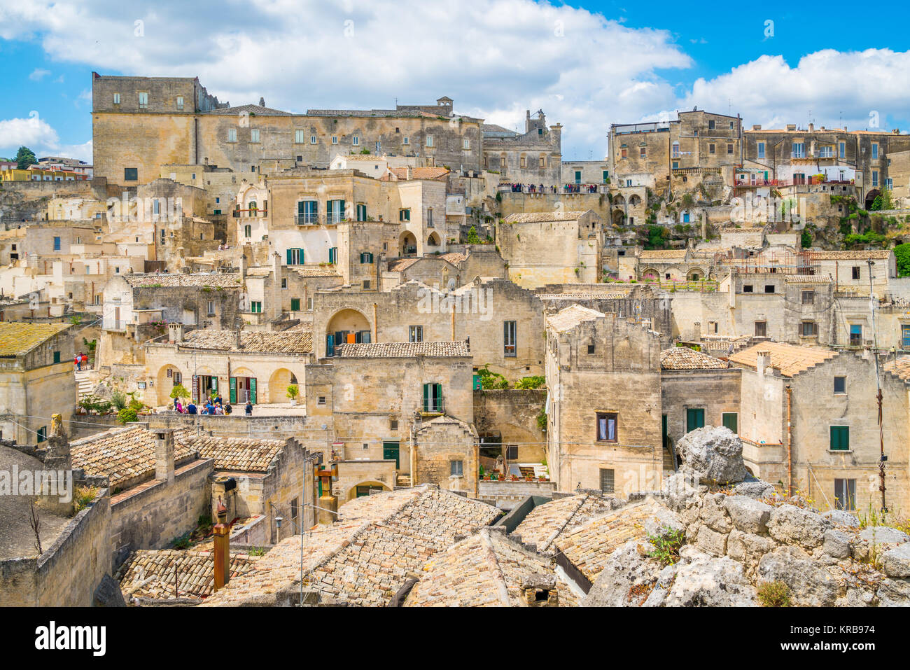 Malerischer Blick auf die 'Sassi' Bezirk in Matera, in der Region Basilicata, im Süden Italiens. Stockfoto