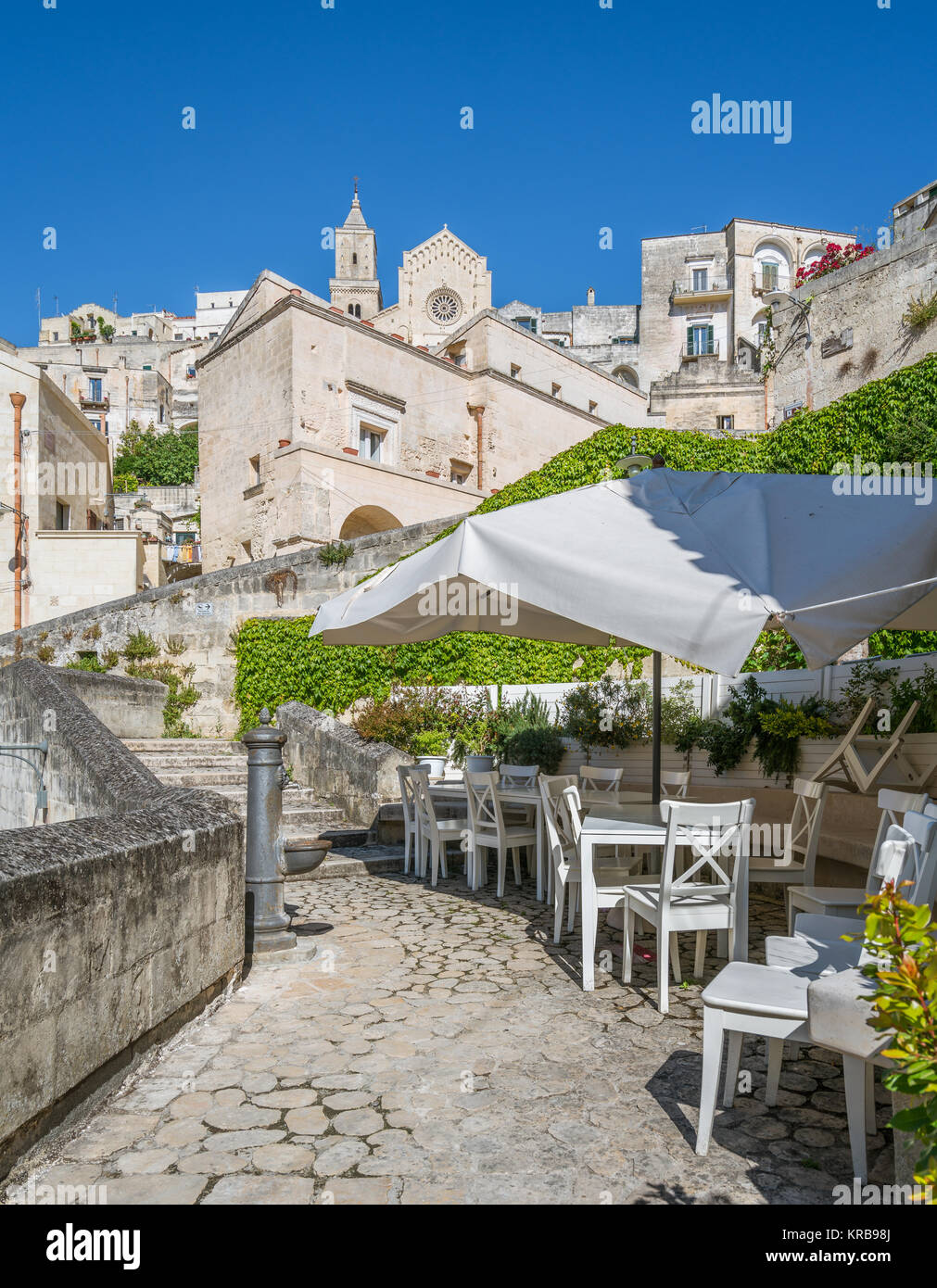 Malerischer Blick auf die 'Sassi' Bezirk in Matera, in der Region Basilicata, im Süden Italiens. Stockfoto