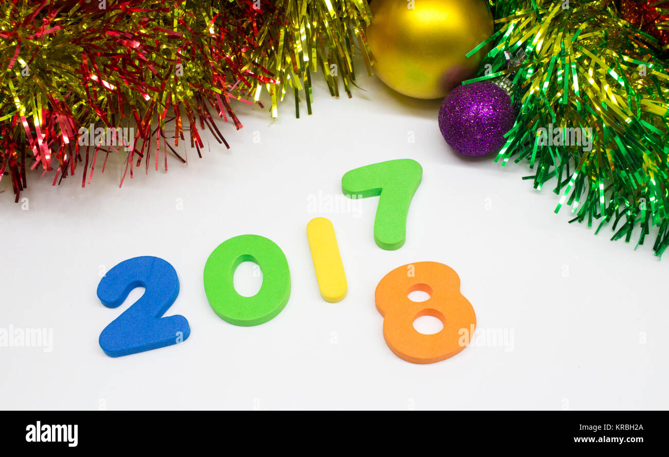 Frohes neues Jahr Ziffer 2017 2018 Dekoration Hintergrund Stockfoto