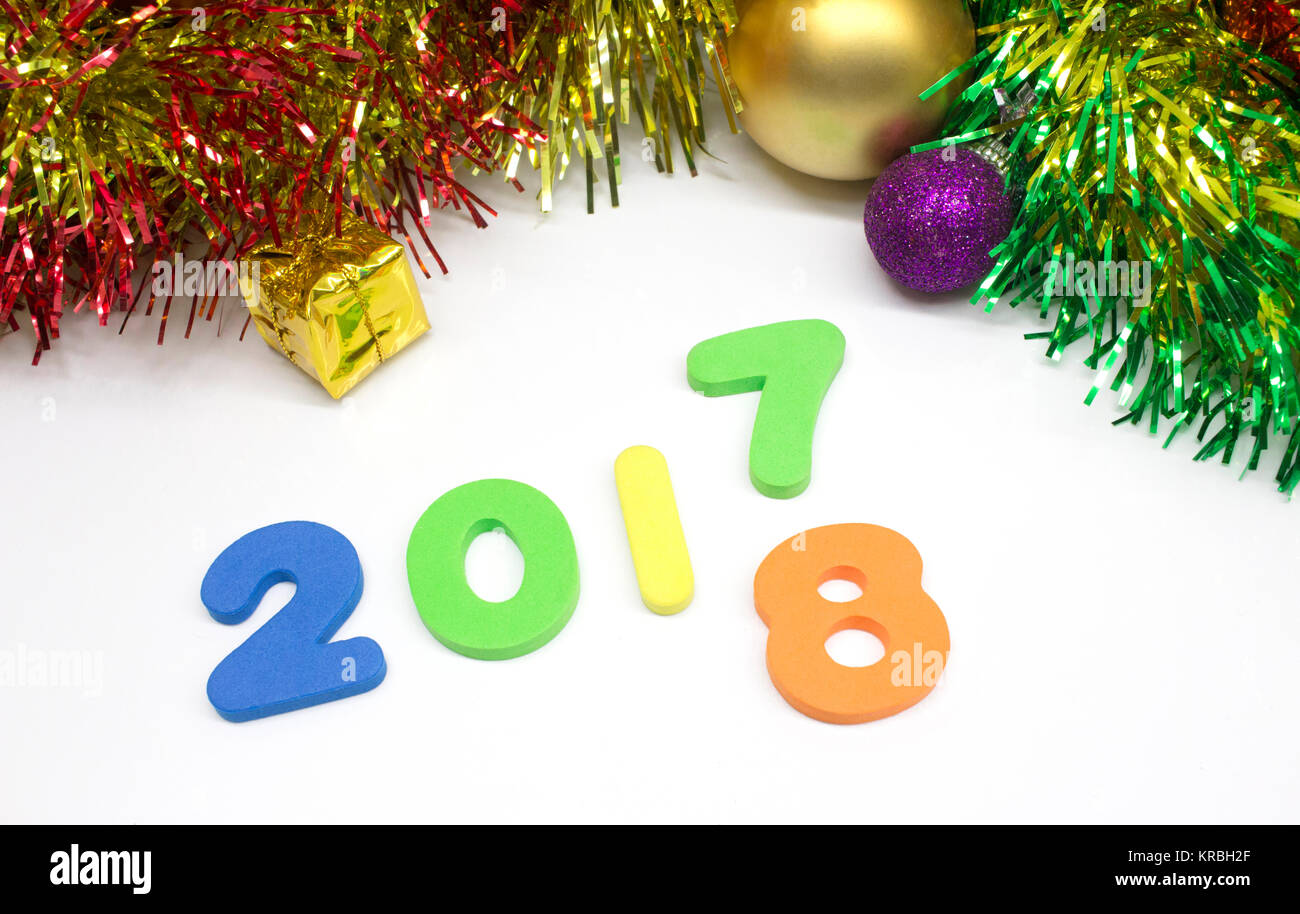 Frohes neues Jahr Ziffer 2017 - 2018 bunte Dekoration Hintergrund Stockfoto