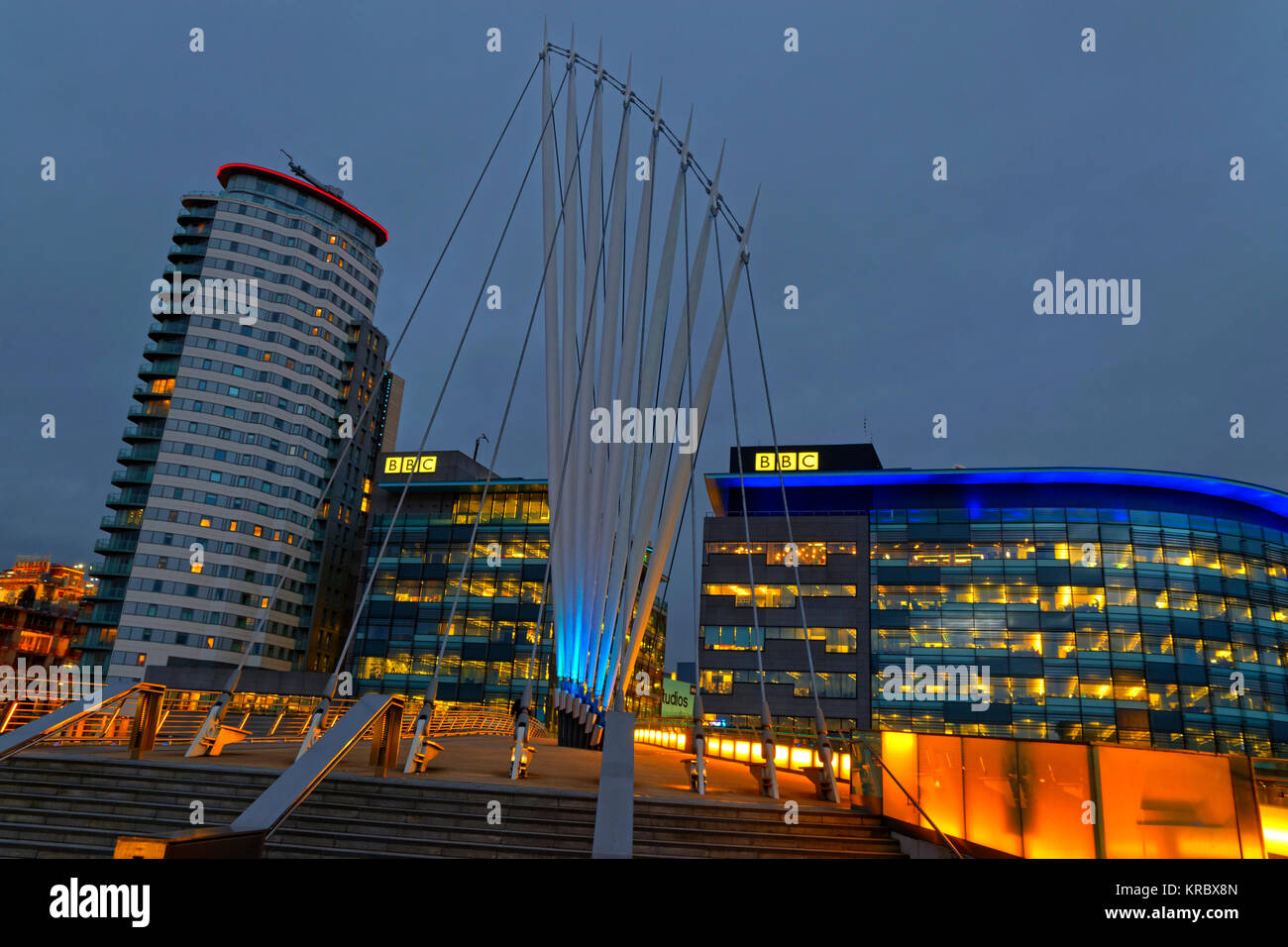 Die BBC-Gebäude am MediaCityUK, Salford, Greater Manchester, UK. Stockfoto