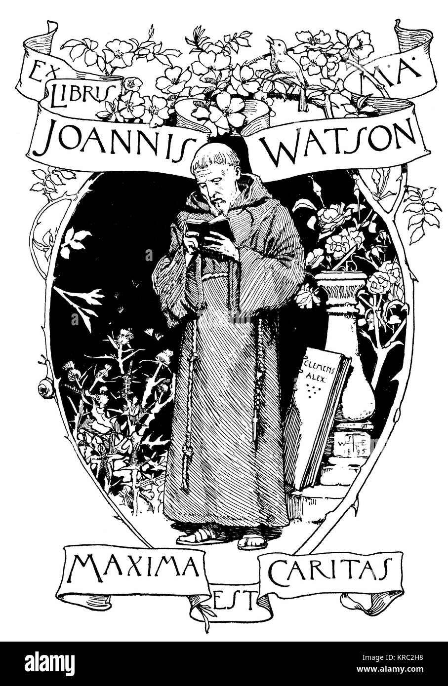 Mönch lesen Exlibris, nach Künstler und Illustrator Joseph Walter West, vom Studio Magazin 1894 Stockfoto