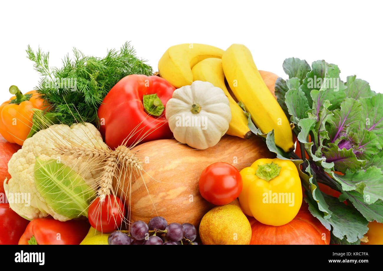 Obst und Gemüse isoliert auf weißem Hintergrund Stockfoto