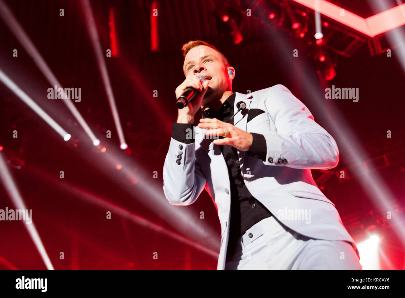 Sängerin und Tänzerin Brian Littrell von der legendären Boygroup Backstreet Boys ist hier dargestellt, live auf der Bühne bei einem Konzert in Kopenhagen. Dänemark 15/03 2014. Stockfoto