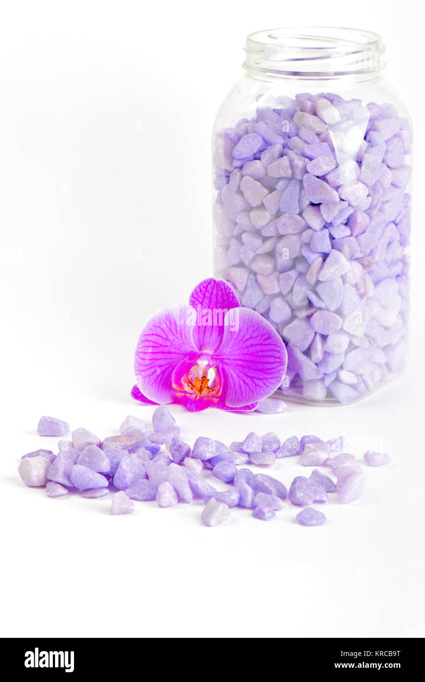Salz in die Flasche und Orchidee Blume Stockfoto