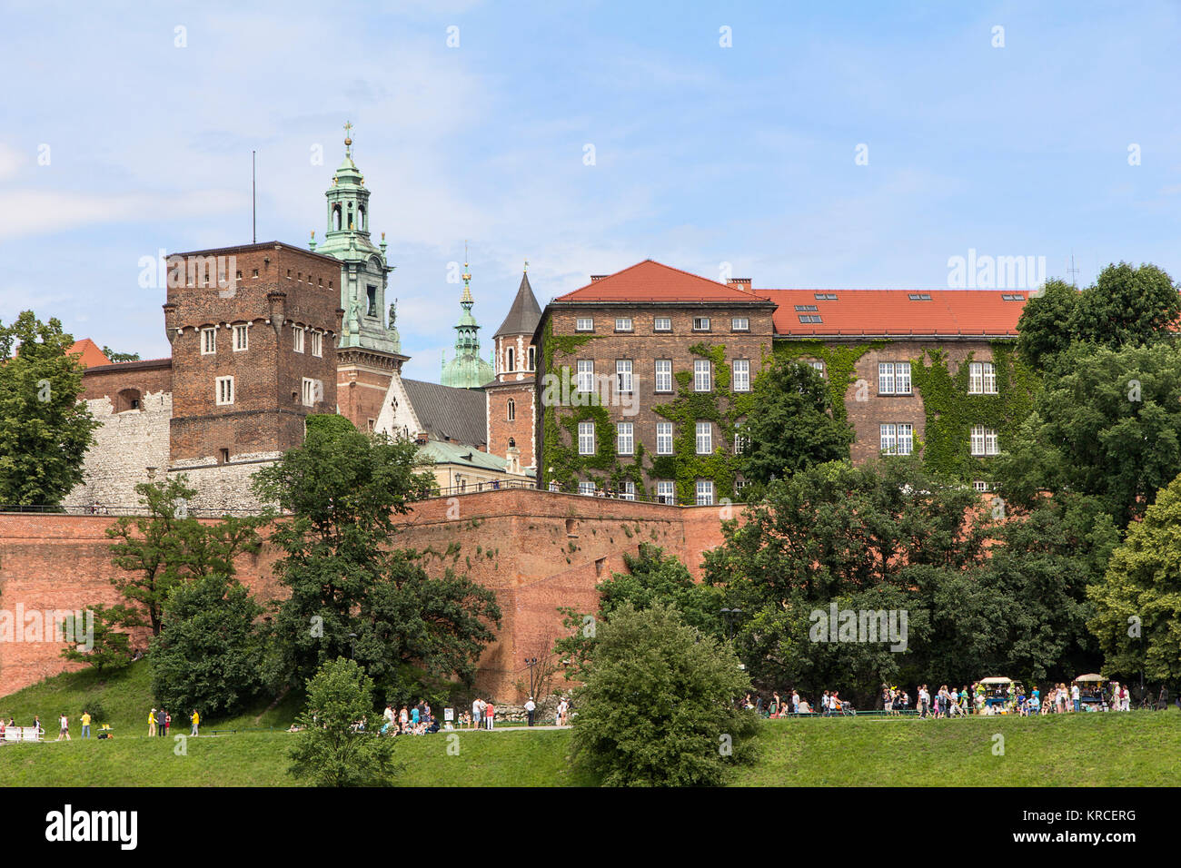 Blick auf den Wawel und Weichsel Boulevards. Stockfoto