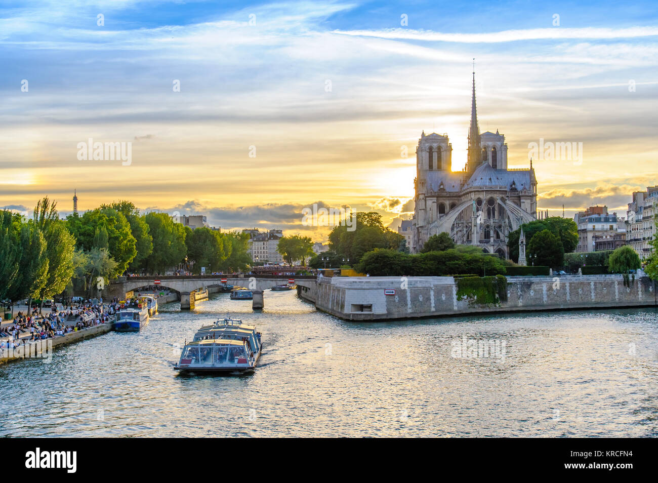 Notre Dame de Paris Kathedrale und Seine Fluss Stockfoto