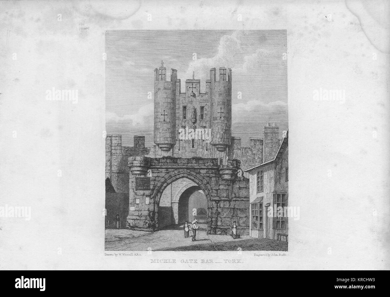 19. jahrhundert Kupferstich von 1829, Mickle Gate Bar, York, England, UK gezeichnet von W. Westall Stockfoto
