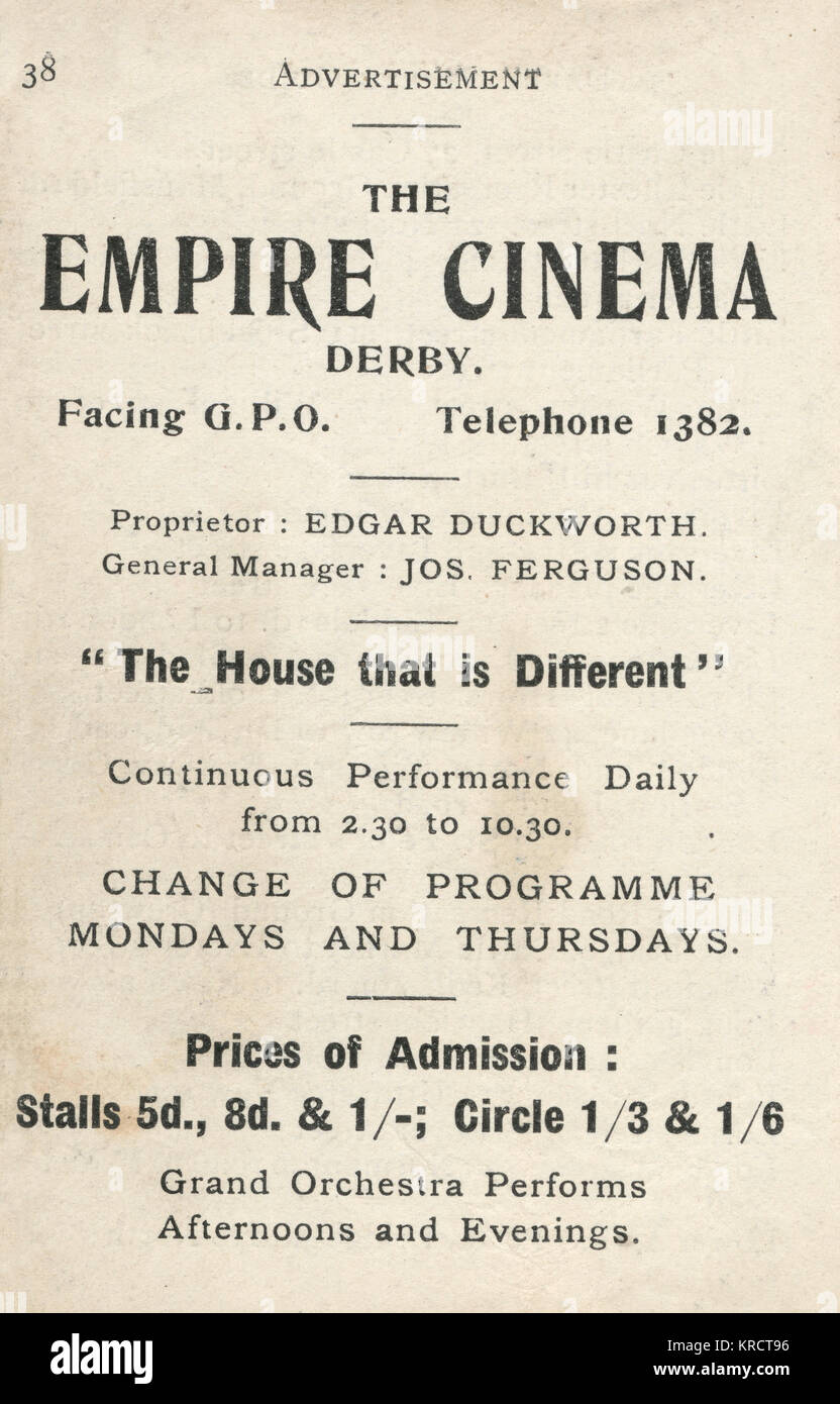 Werbung für das Empire Cinema, Derby Stockfoto