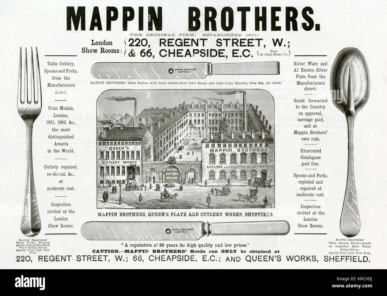 Anzeige für Mappin & Brothers Besteck 1891 Stockfoto
