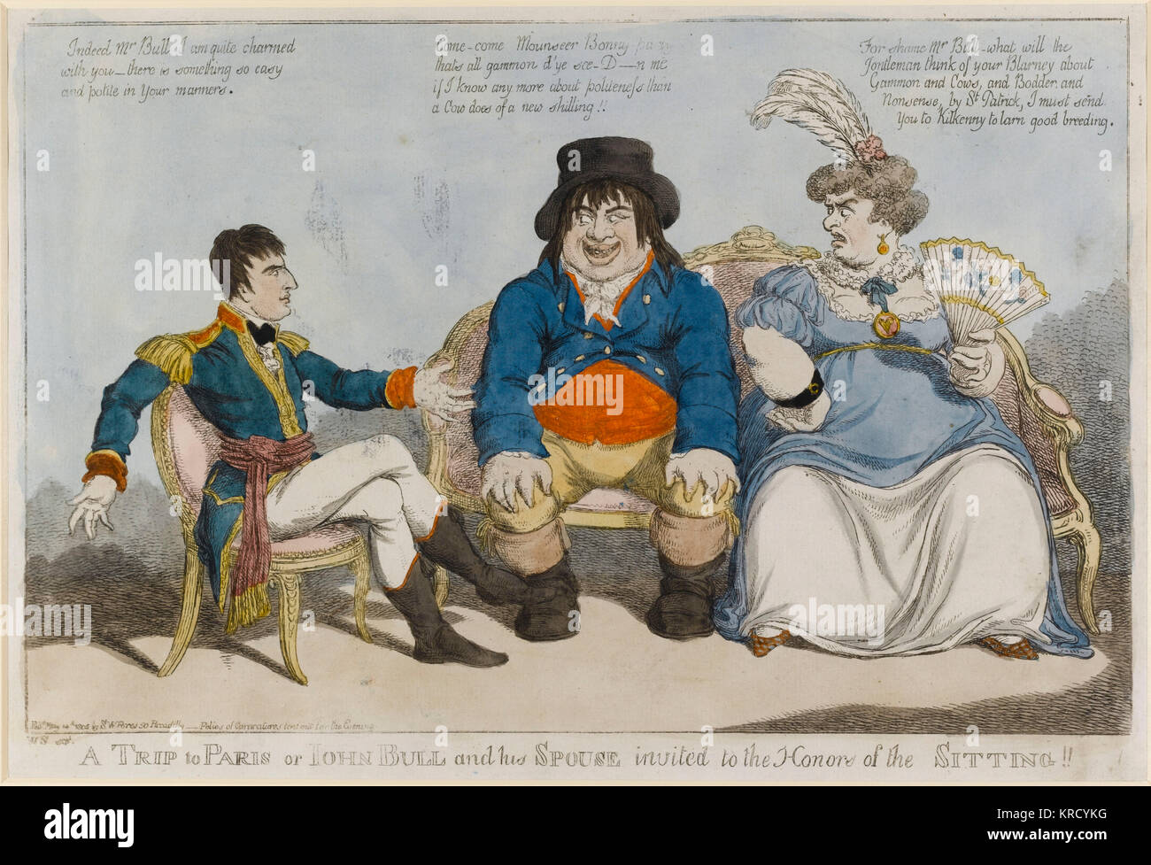 Satirischer Cartoon, eine Reise nach Paris Stockfoto