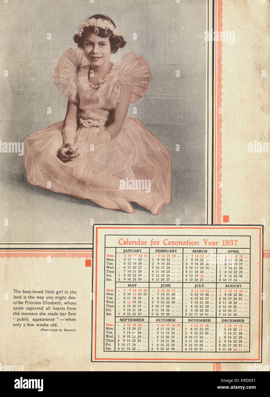Prinzessin Elizabeth in einem Krönungsjahr-Kalender Stockfoto