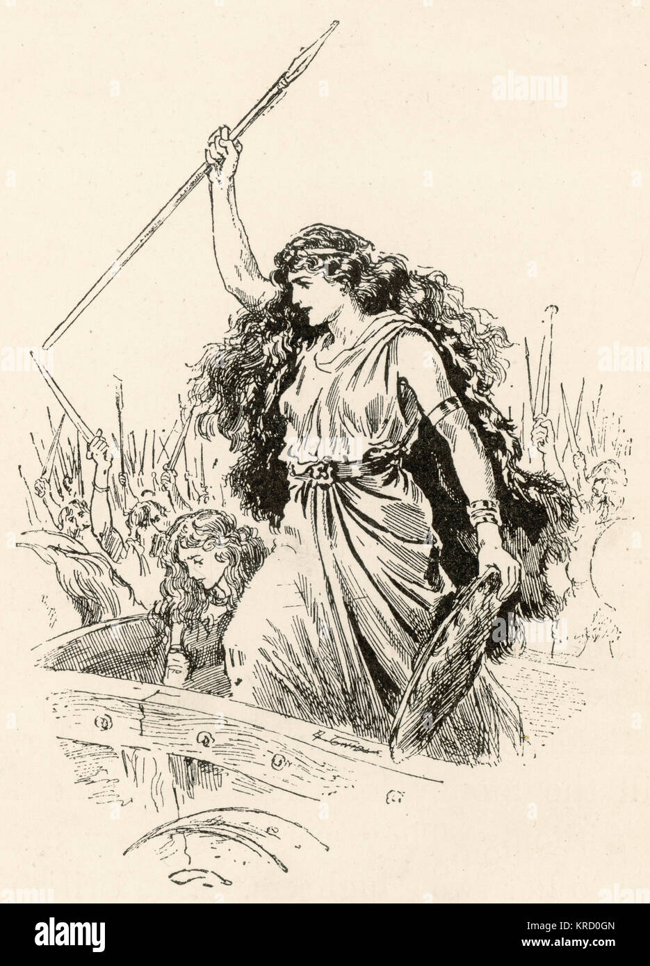 Königin Boudica der Iceni Stamm. Eine kombinierte Armee der Britischen Stämme, die sich Rose und sacked Camulodunum (Colchester), London (Londinium) und St Albans (verulamium), bevor sie schließlich von Sueton' Truppen in der Schlacht von Watling Street besiegt werden geboten. Datum: ca. 60 AD Stockfoto