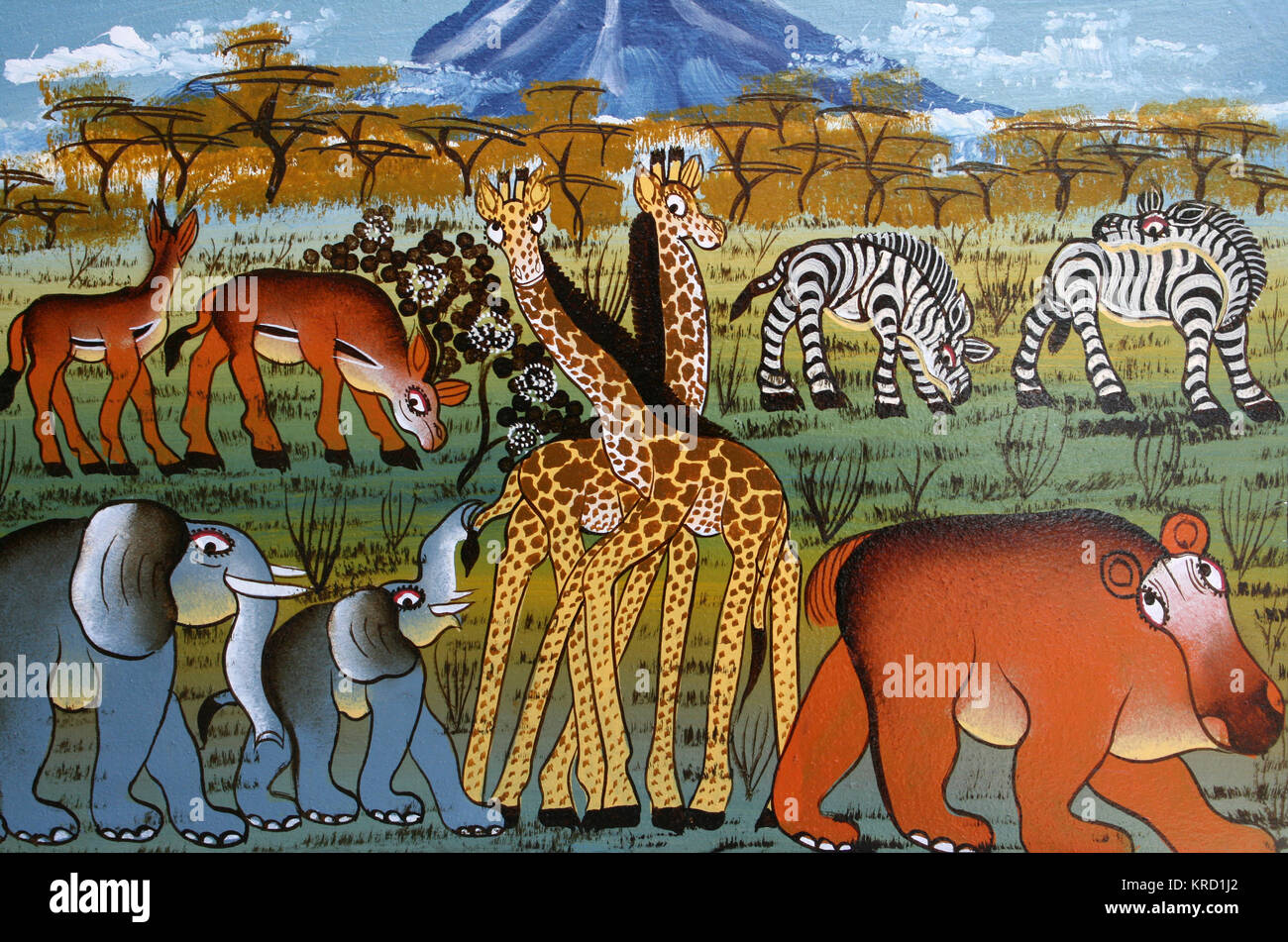 Tinga Tinga Malerei von African Safari Tiere Stockfoto