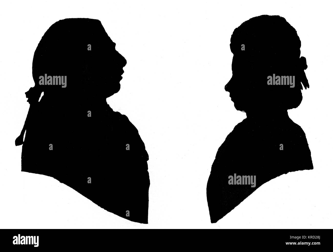 Silhouette Porträts von König Georg III (1738-1820) und seine Gemahlin, Königin Charlotte malte in Tusche von ihrer Tochter Prinzessin Elisabeth, die war ein begeisterter silhouette Künstler. Datum: C 1790 Stockfoto