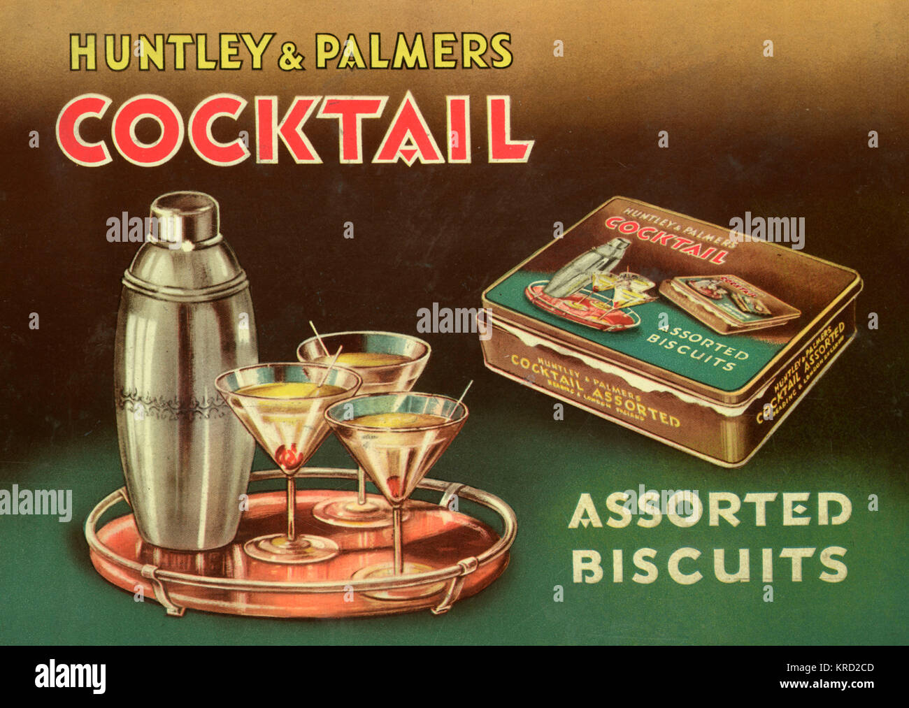 Huntley und Palmers Cocktail Keksdose Deckel Stockfoto