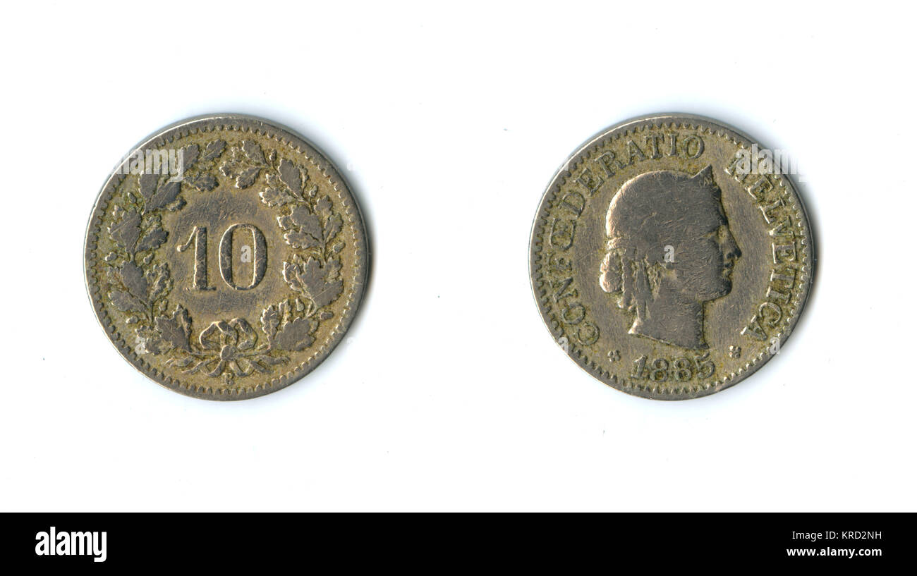 Münze der Schweizerischen Eidgenossenschaft, 10 Rappen Stockfoto