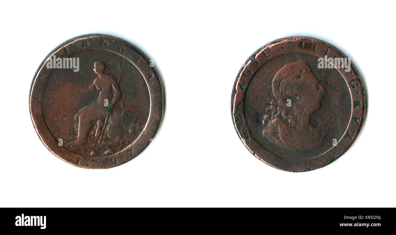 Britische Münze, George III. Kupferpenny Stockfoto