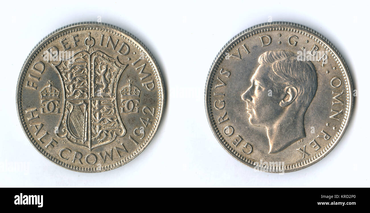 Britische Münze, George VI. Halbkrone Stockfoto