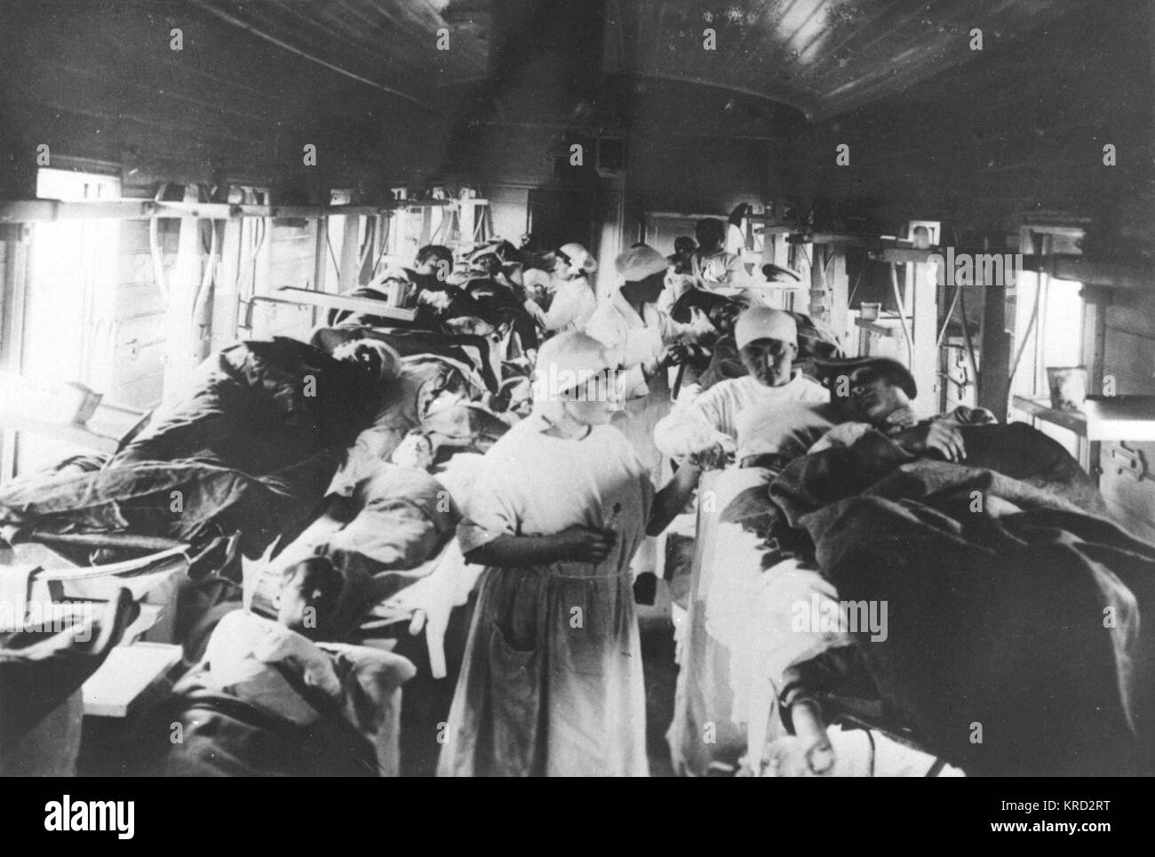 Eine Russische Bahn als provisorisches Krankenhaus spezialisiert in der Behandlung von Patienten mit Typhus verwendet. Datum: 1920 Stockfoto