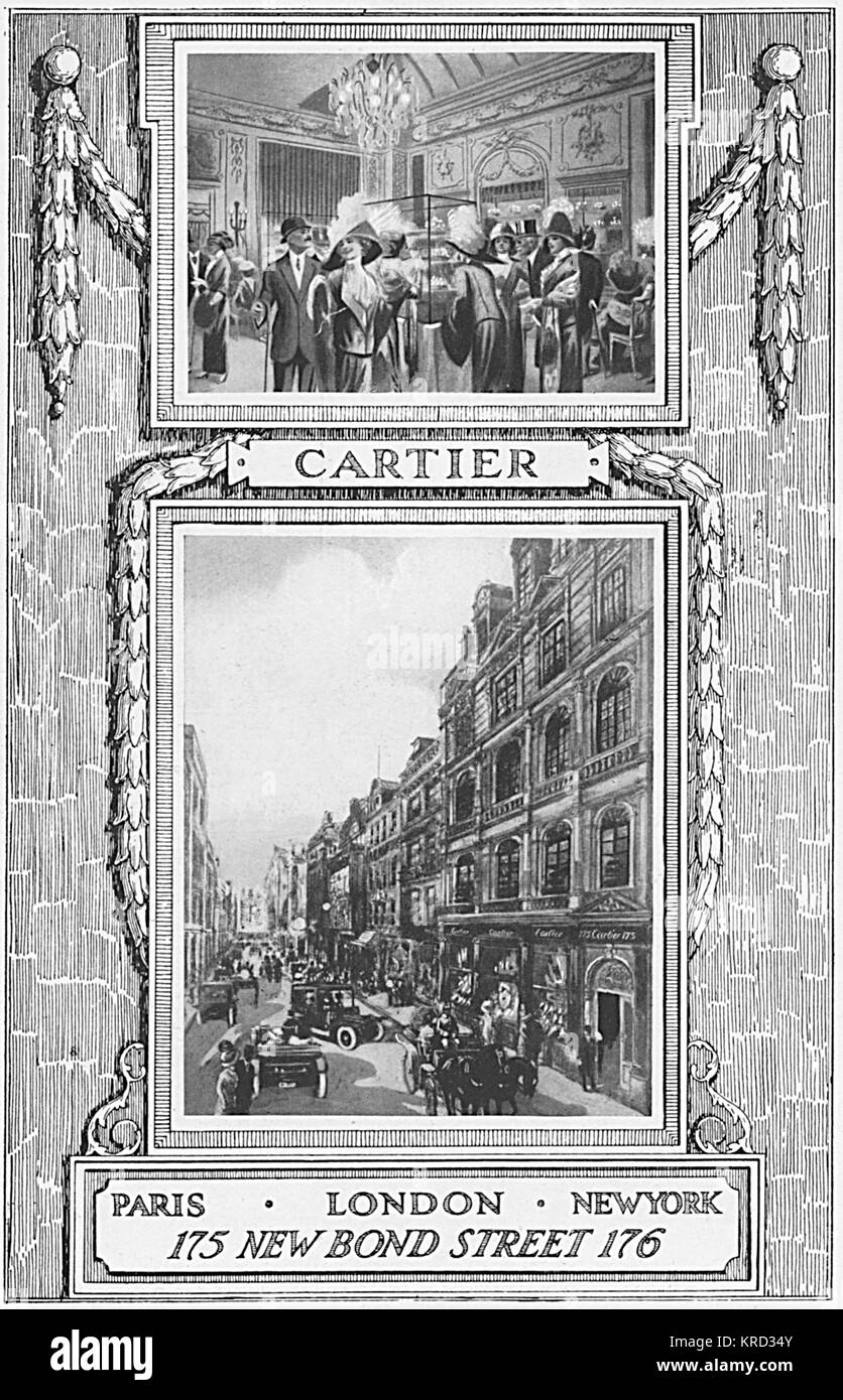 Werbung für den Juwelier, Cartier, ihre Räumlichkeiten, die auf modische New Bond Street im Jahre 1911. Datum: 1911 Stockfoto