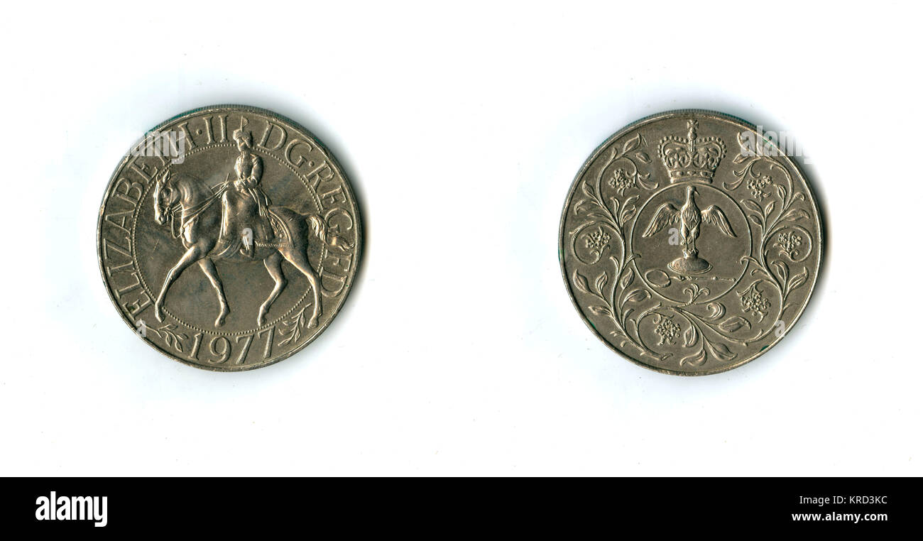 Britische Münze, Elizabeth II. Silberjubiläum-Krone Stockfoto