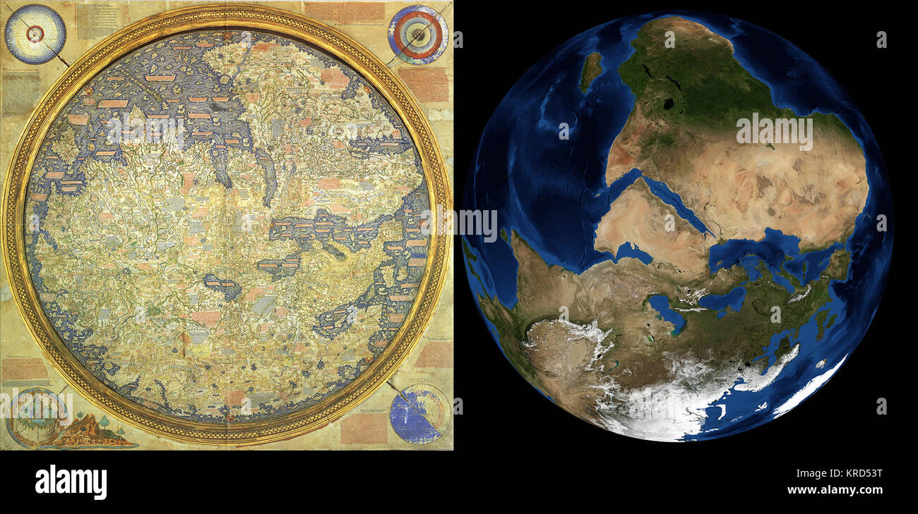 Fra Mauro Weltkarte Satelliten-Vergleich Stockfoto