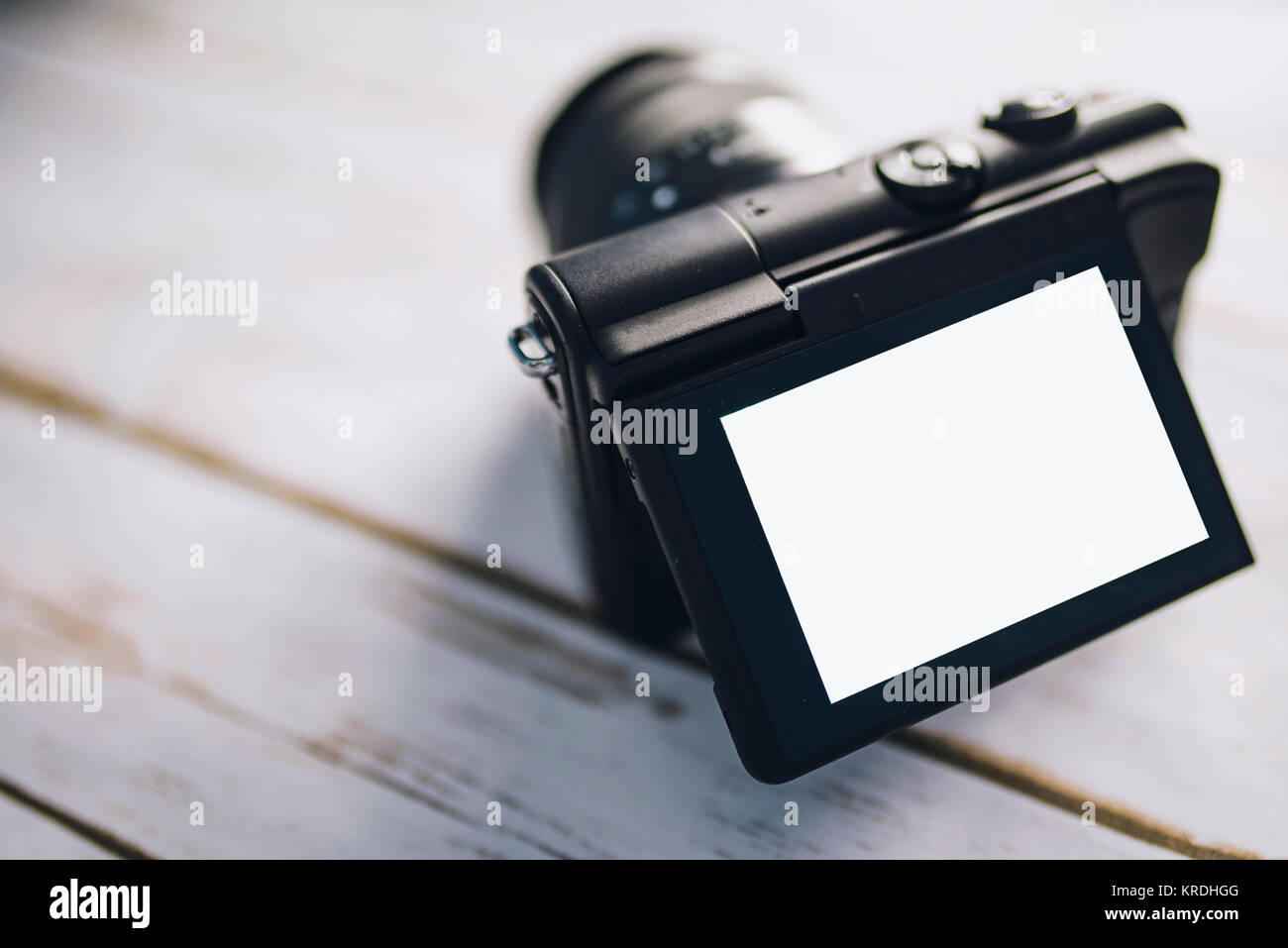 Spiegellosen Kamera mit Fokus auf Tilt-Bildschirm Stockfoto