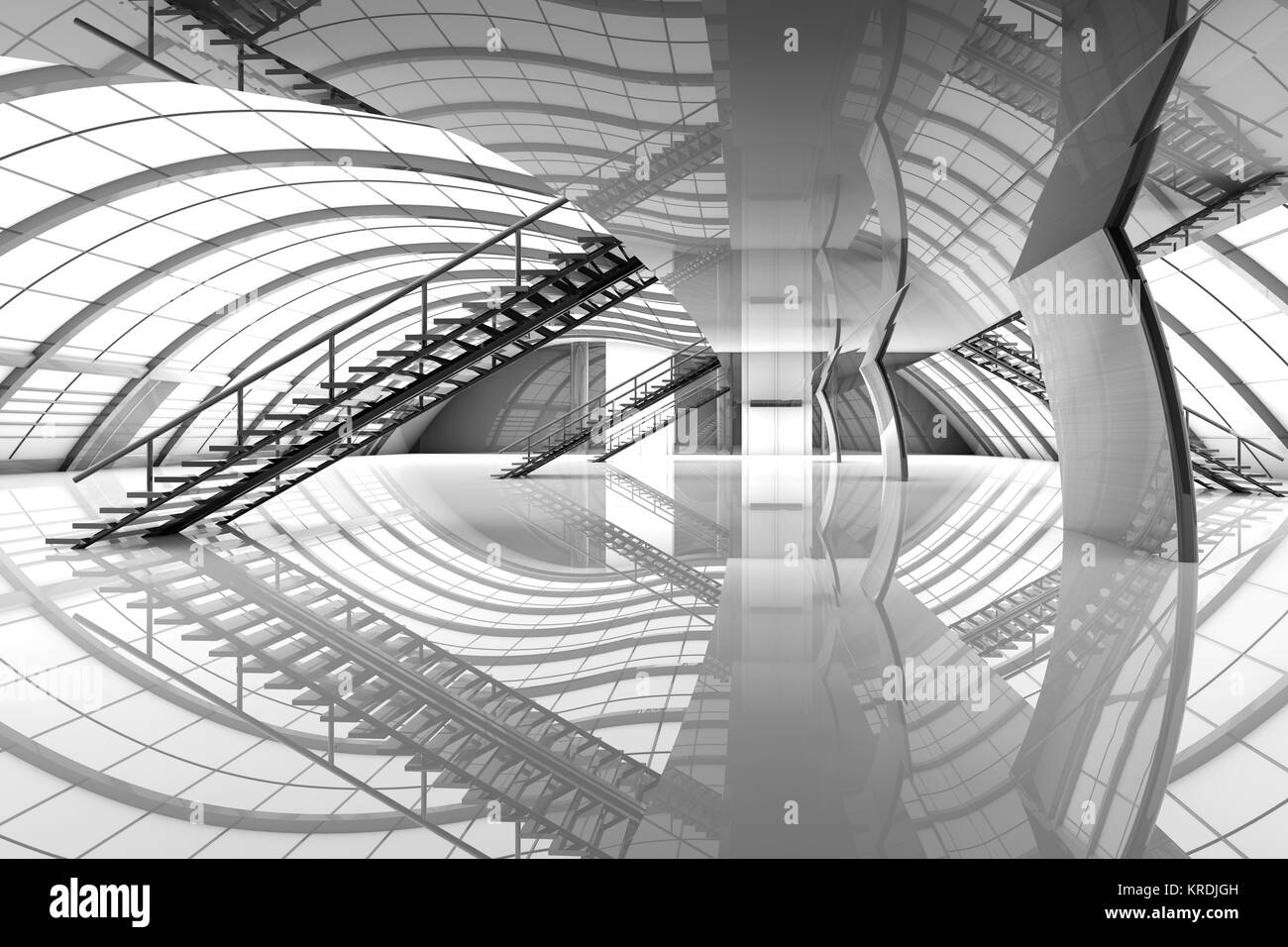 3D Architektur Visualisierung von einem futuristischen Flughafen Interieur. Stockfoto