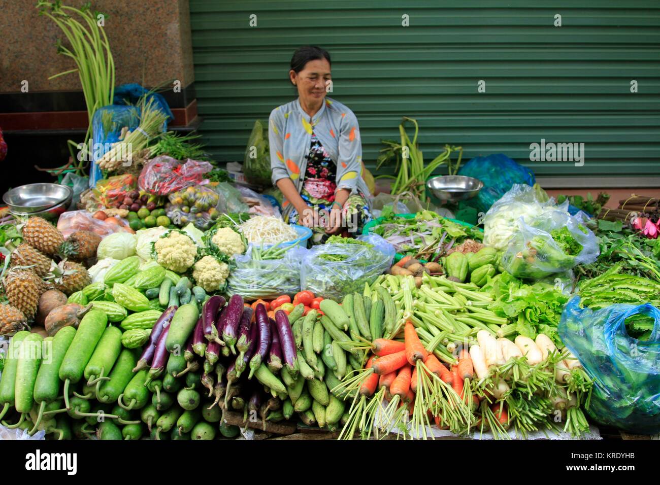 Produzieren Verkäufer, Mekong Delta Wet Market, Vietnam Stockfoto