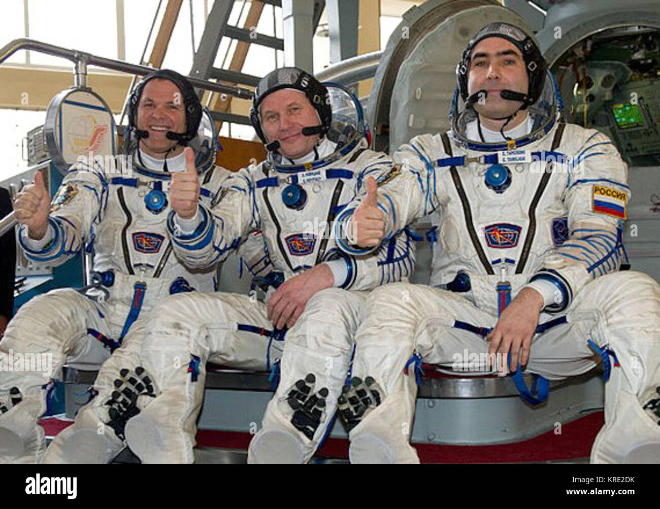 Expedition 31 backup Besatzungsmitglieder vor der Sojus-TMA Mock-ups in Star City 7/8 Stockfoto