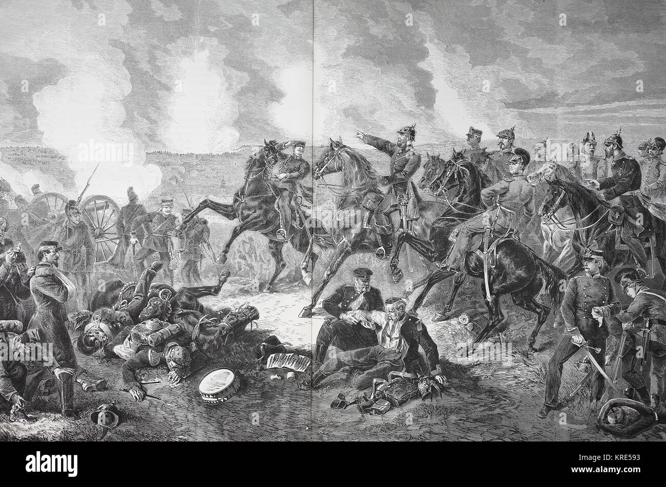 Kronprinz Friedrich Wilhelm von Preußen und seine Mitarbeiter in der Schlacht bei Wörth am 6. August, im Deutsch-Französischen Krieg von 1870/1871, digital Stockfoto