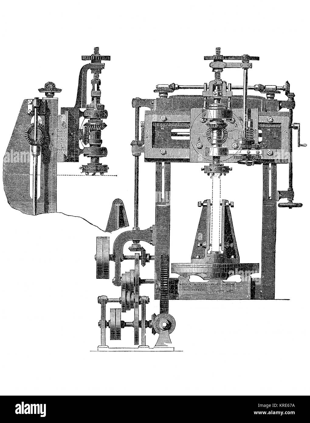 Frais, Fräsmaschine für die Bearbeitung von gebogenen Blechen, industrielle Produkt aus dem Jahr 1880 digital verbesserte Reproduktion eines Holzschnitt her Stockfoto