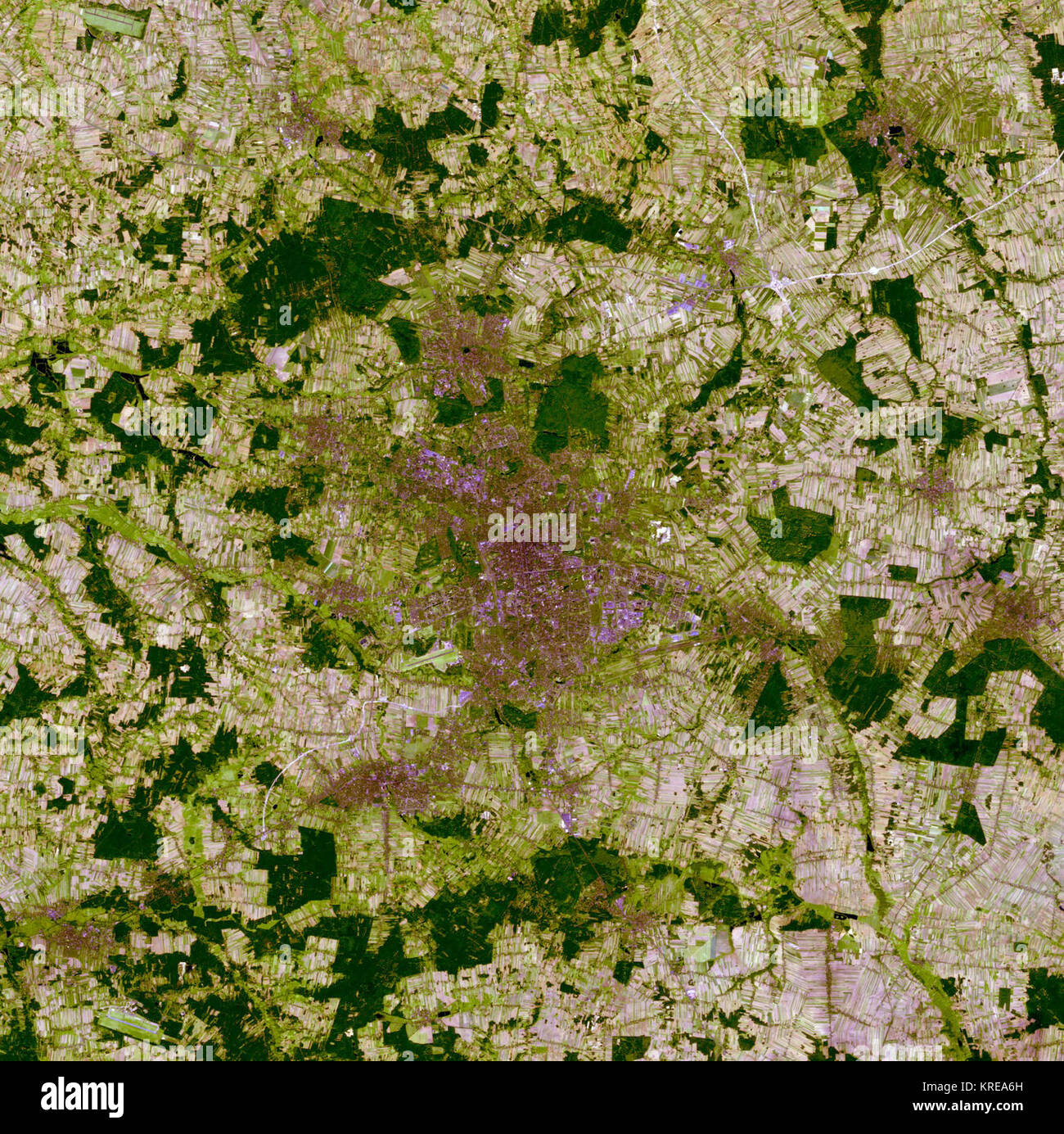 C 581 ódC 5 BA und Umgebung, Polen, LandSat-5 falsche Farbe Satellitenbild, 2011-09-26 Stockfoto