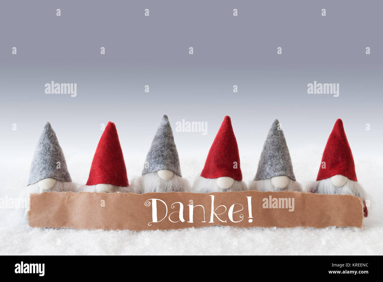 Etikett Mit Deutschem Text Danke Danke Weihnachten Grusskarten Mit Gnome Silberner Hintergrund Mit Schnee Stockfotografie Alamy