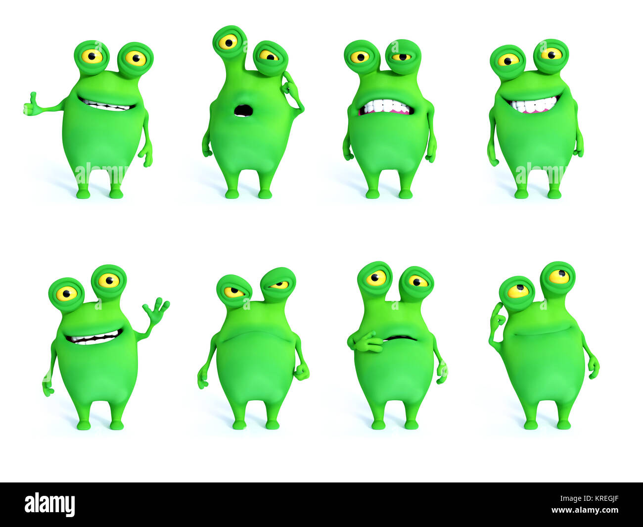 3D-rendering Sammlung von bezaubernden grünen Monster. Stockfoto