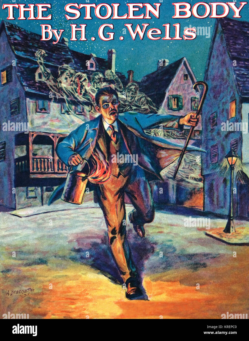 'Original pulp Magazin Cover 1925 ' ' Die gestohlenen Körper'' von H.G. Wells. Die Geschichte wurde ursprünglich 1898 in The Strand Magazine veröffentlicht. Herbert George Wells (21. September 1866?, 13. August 1946)? Wie H.G.Wells bekannt? war ein produktiver englischer Schriftsteller in vielen Genres, aber am besten ist für seine Science-Fiction-Romane erinnert, und Brunnen wird als Vater der Science Fiction. Kunst von Andrew Brosnatch (1896-1965)" Stockfoto