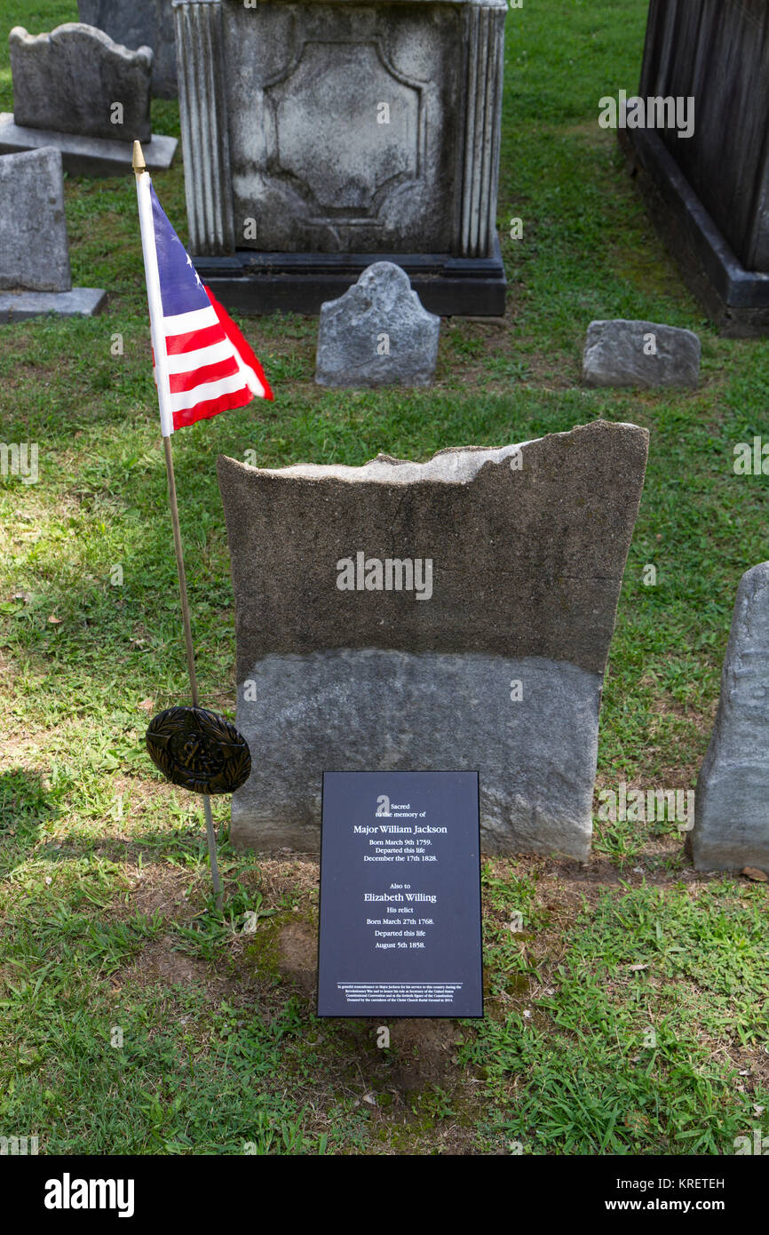Grab von Major William Jackson und Elizabeth in der Christus Kirche Grabstätte, Philadelphia, Pennsylvania, United States bereit. Stockfoto