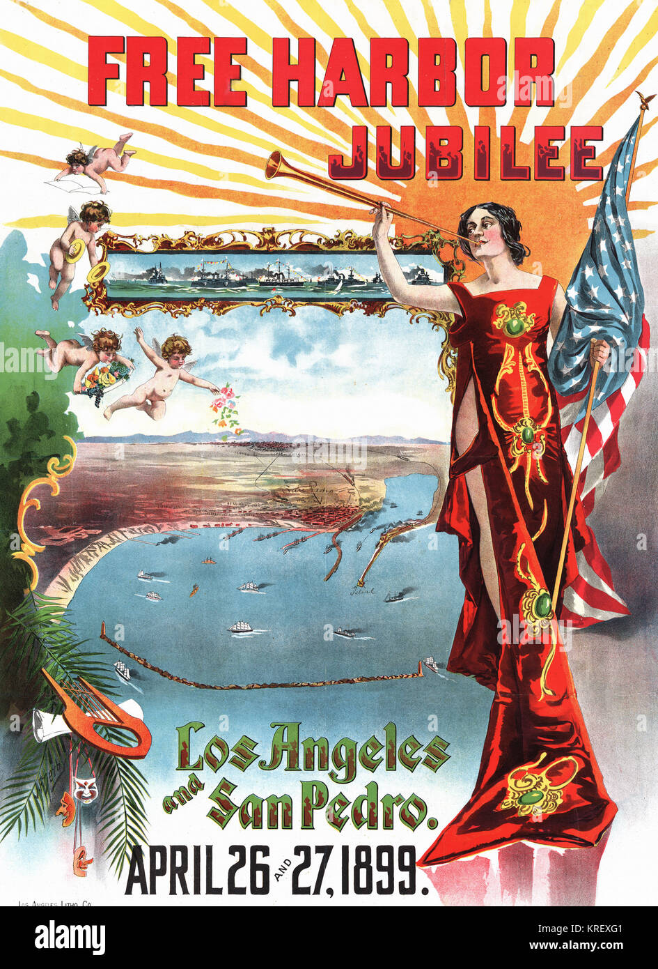 Frei Hafen Jubiläum Plakat, Los Angeles & San Pedro, Kalifornien Stockfoto