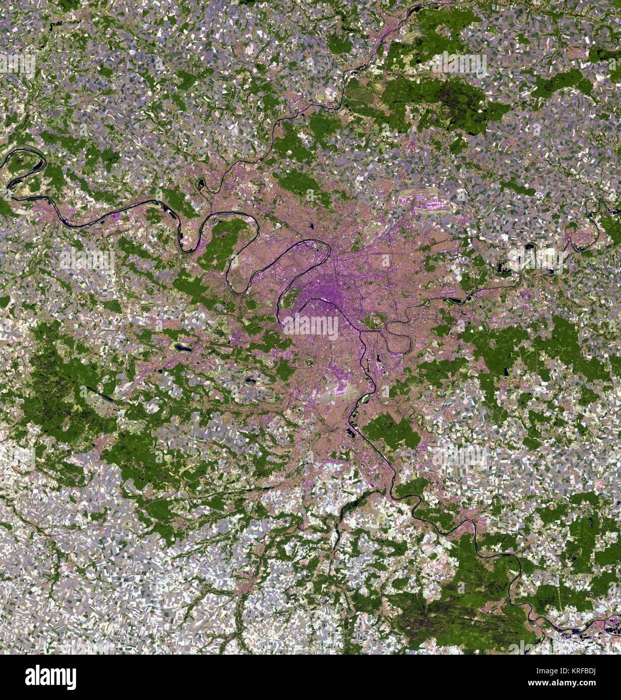 Paris und Umgebung, LandSat-5 falsche Farbe Satellitenbild, 2006-07-16 Stockfoto