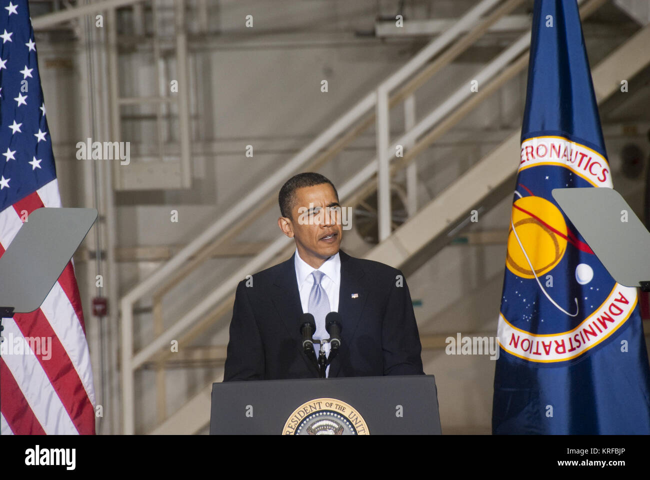 Präsident Obama spricht im Kennedy Space Center Stockfoto