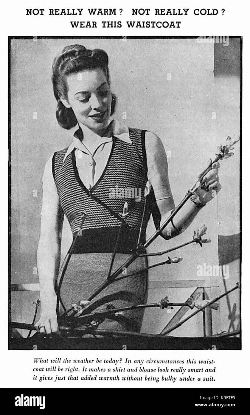 Ärmellose Strickweste, ca. 1941 Jahre. Stockfoto