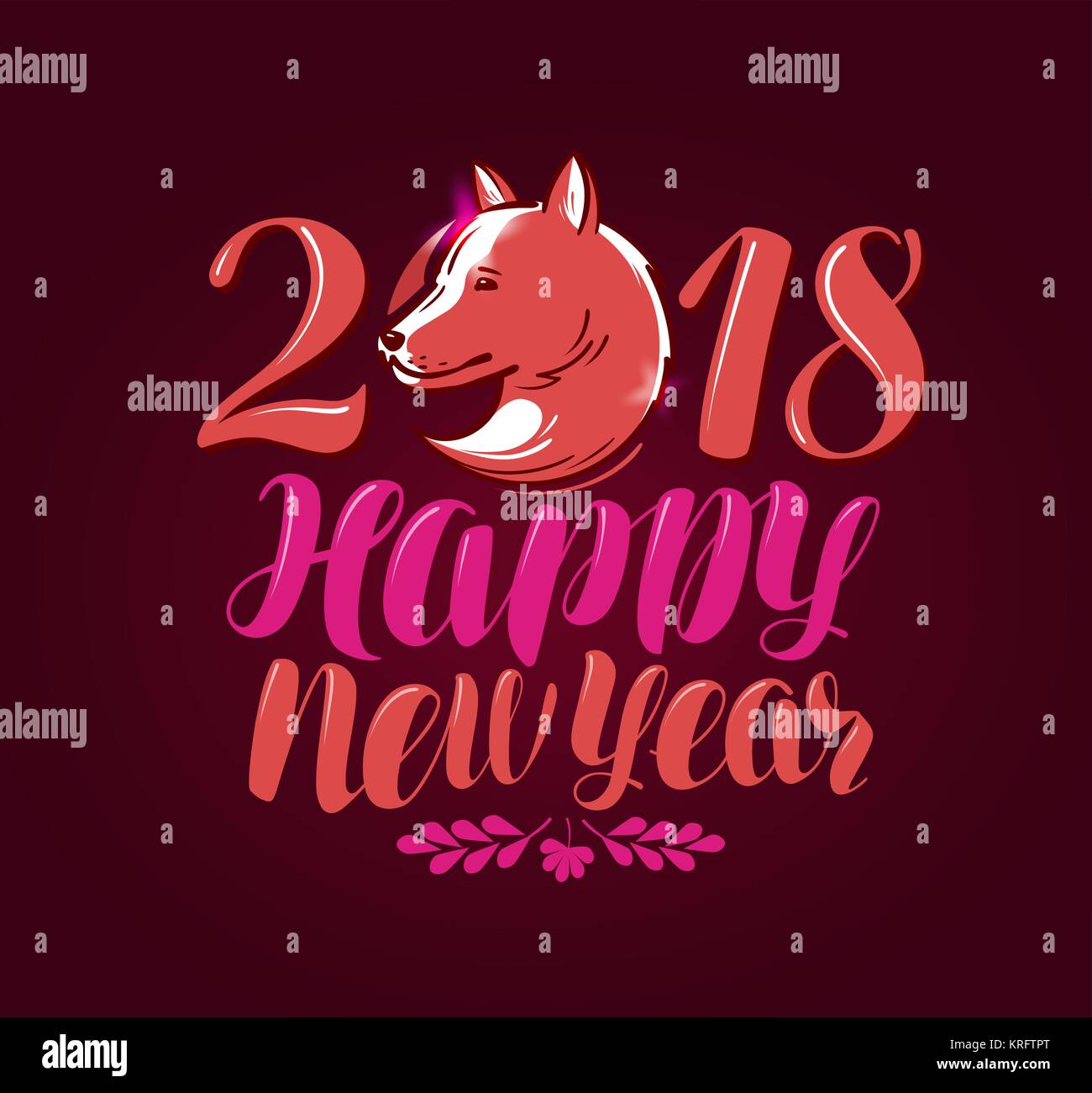 Frohes Neues Jahr, Grußkarte oder Banner. 2018, Hund Symbol. Schriftzug Vector Illustration Stock Vektor