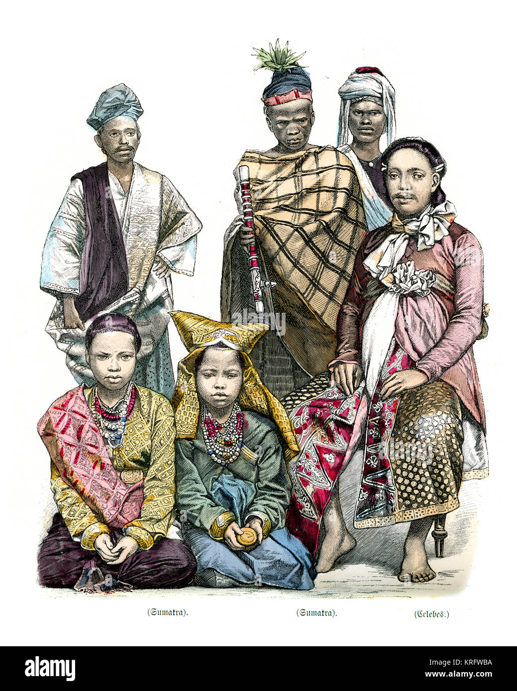 Vintage Gravur von Sulawesi (früher Celebes) und Sumatra, Indonesien, 19. Jahrhundert Stockfoto