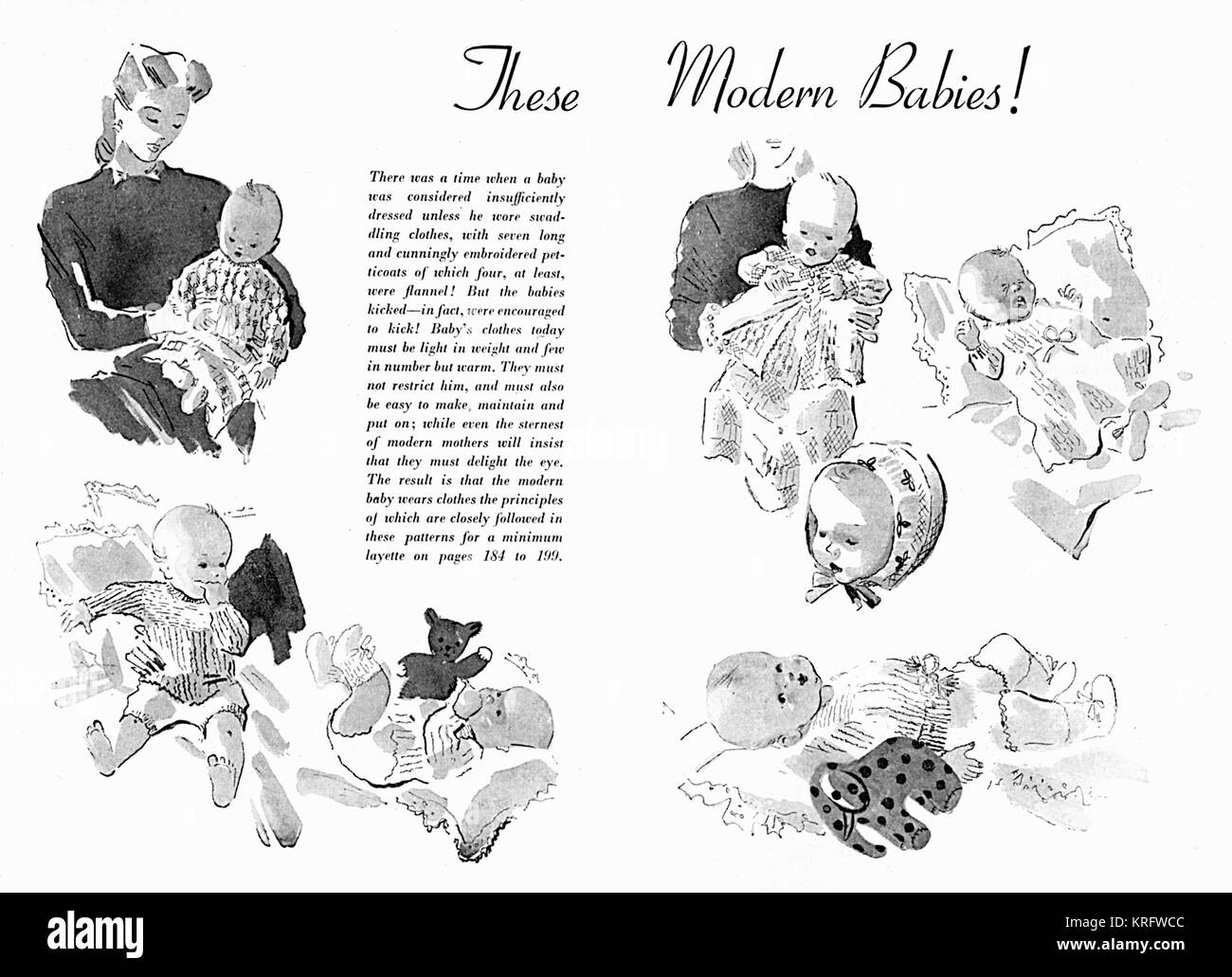 Babys in Strickkleidung, ca. 1941 Stockfoto