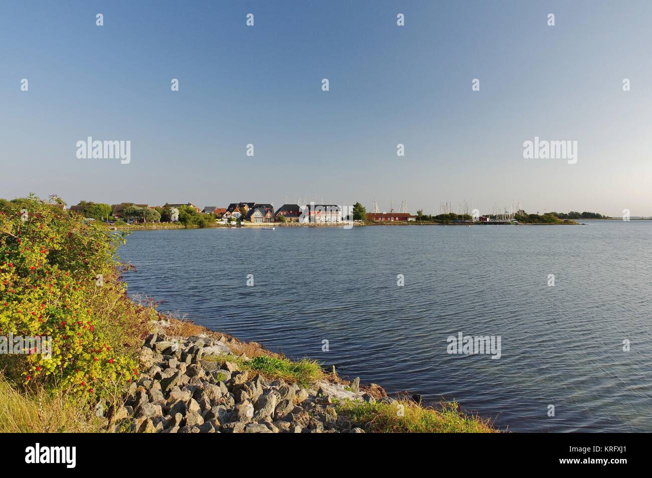 Fehmarn, Blick vom deichweg auf lemkenhafen Stockfoto